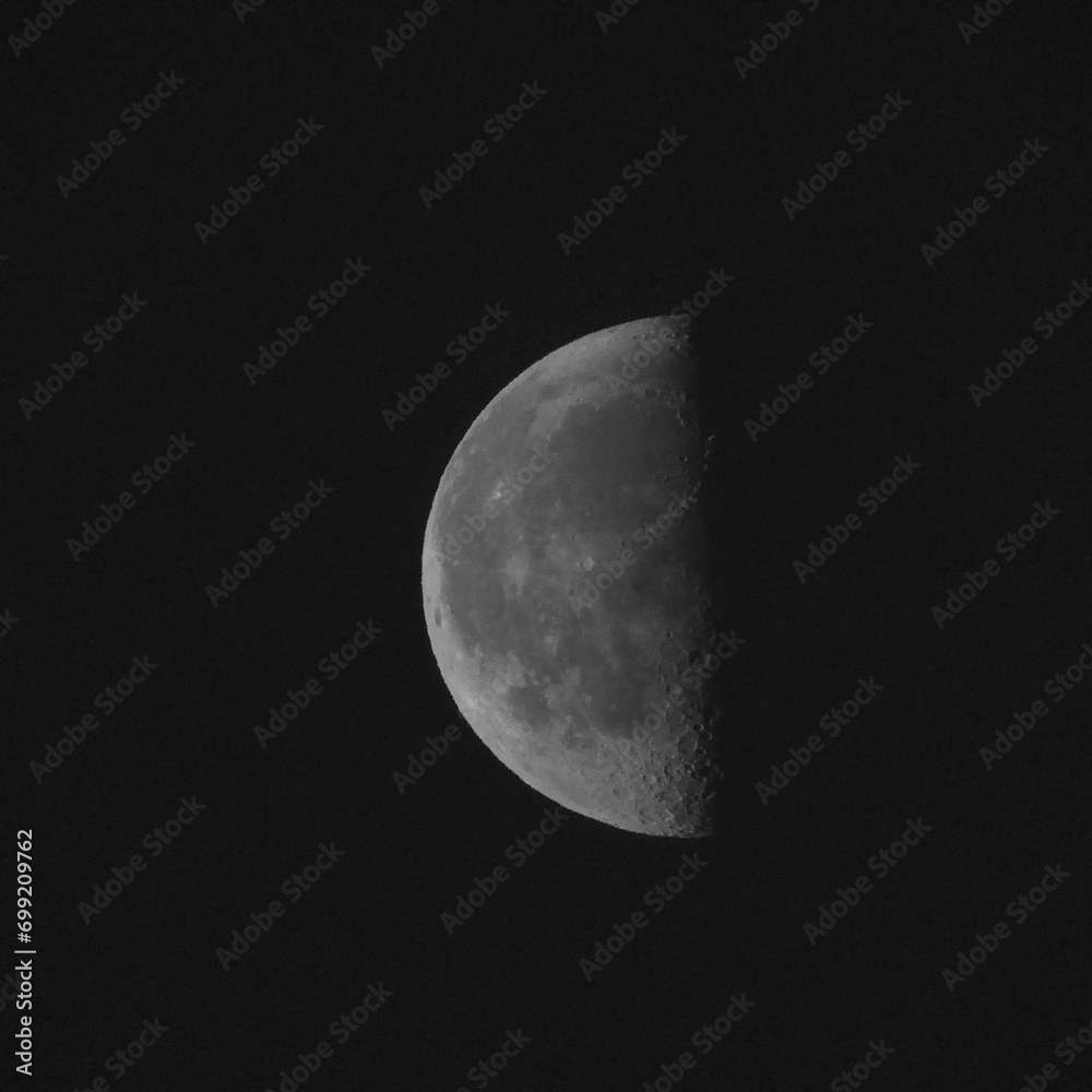 The lonely moon in the dark sky 