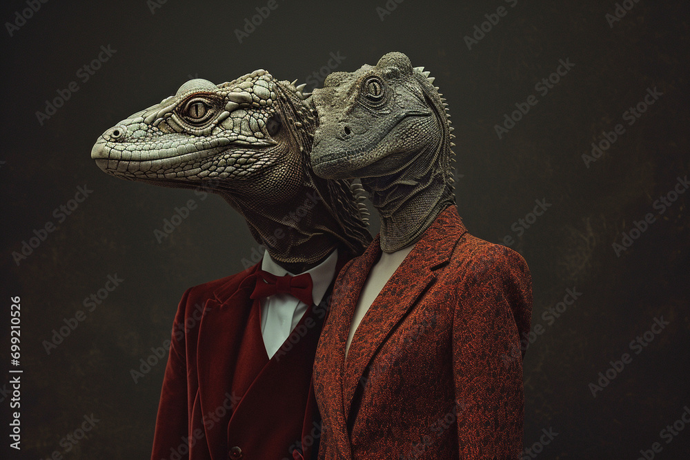 Ilustrace Minimalistic Portrayal Of Reptilian human Hybrids In A ilustrace-minimalistic-portrayal-of-reptilian-human-hybrids-in-a