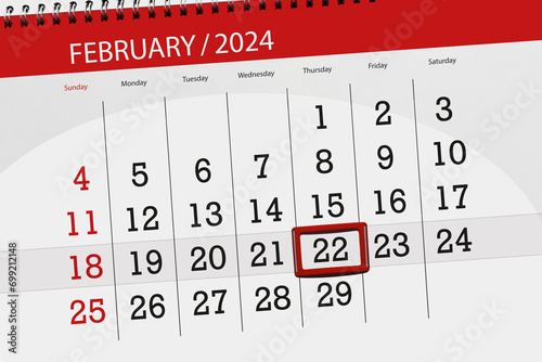 Calendar 2024, deadline, day, month, page, organizer, date, February, thursday, number 22 photo