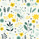 Spring season theme with flowers, draw illustration style seamless pattern.