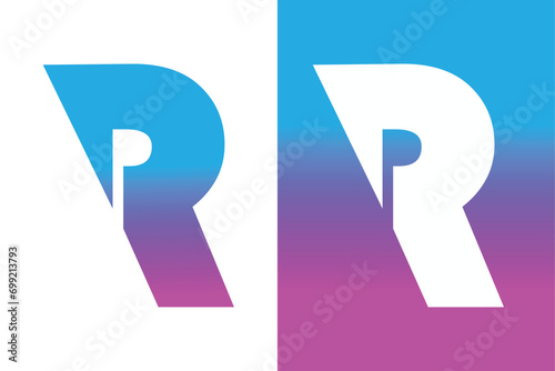 letter rp, pr logo monogram p in neg space with sky blue and pinkish gradient. photo
