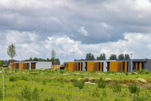 Temporary housing Helper buurt to replace broken houses due to earthquakes and gas extraction in Ten Boer municipality Midden-Groningen in Groningen province The Netherlands. photo