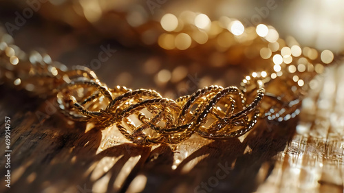 Braided Gold Jewelry with a Softly Blurred Background, Expressing the Elegance of Valentine's Day