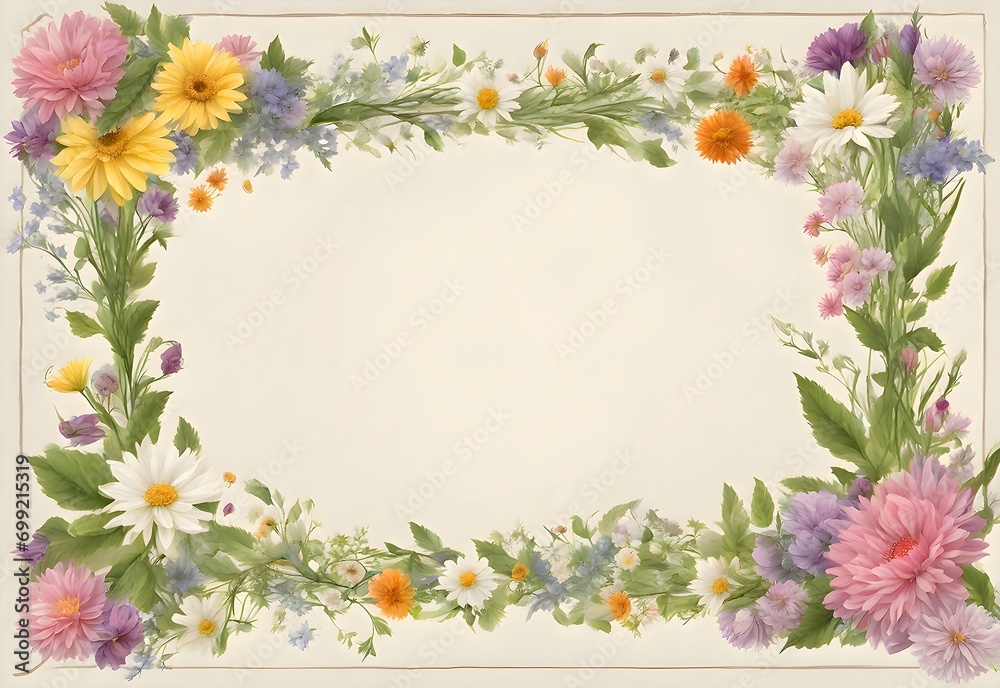 Floral Border on Vintage Parchment Background
