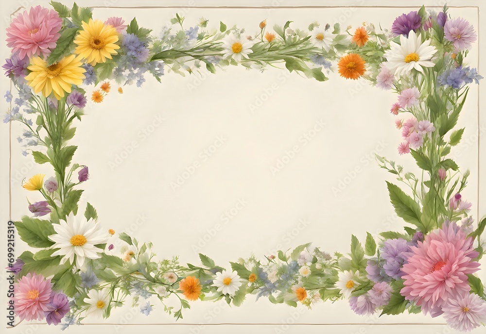 Obraz premium Floral Border on Vintage Parchment Background