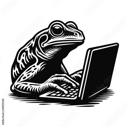 frog working on laptop vector sketch