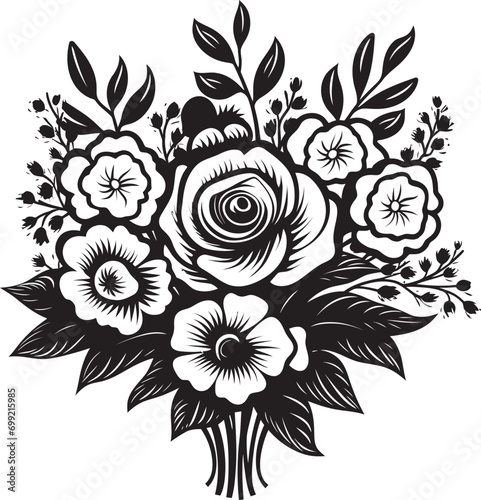 Intricate Floral Medley Black Vector Logo Whimsical Bouquet Assembly Decorative Black Icon