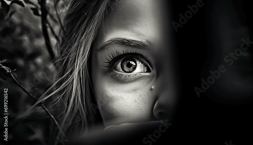 One young adult woman, caucasian, looking at camera, smiling generated by AI