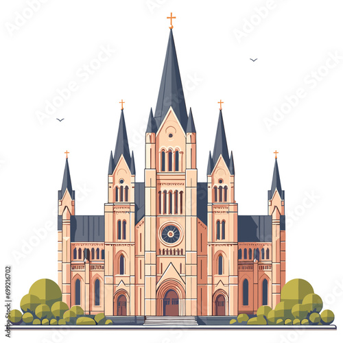 Roman catholic cathedral flat design vector illustration.