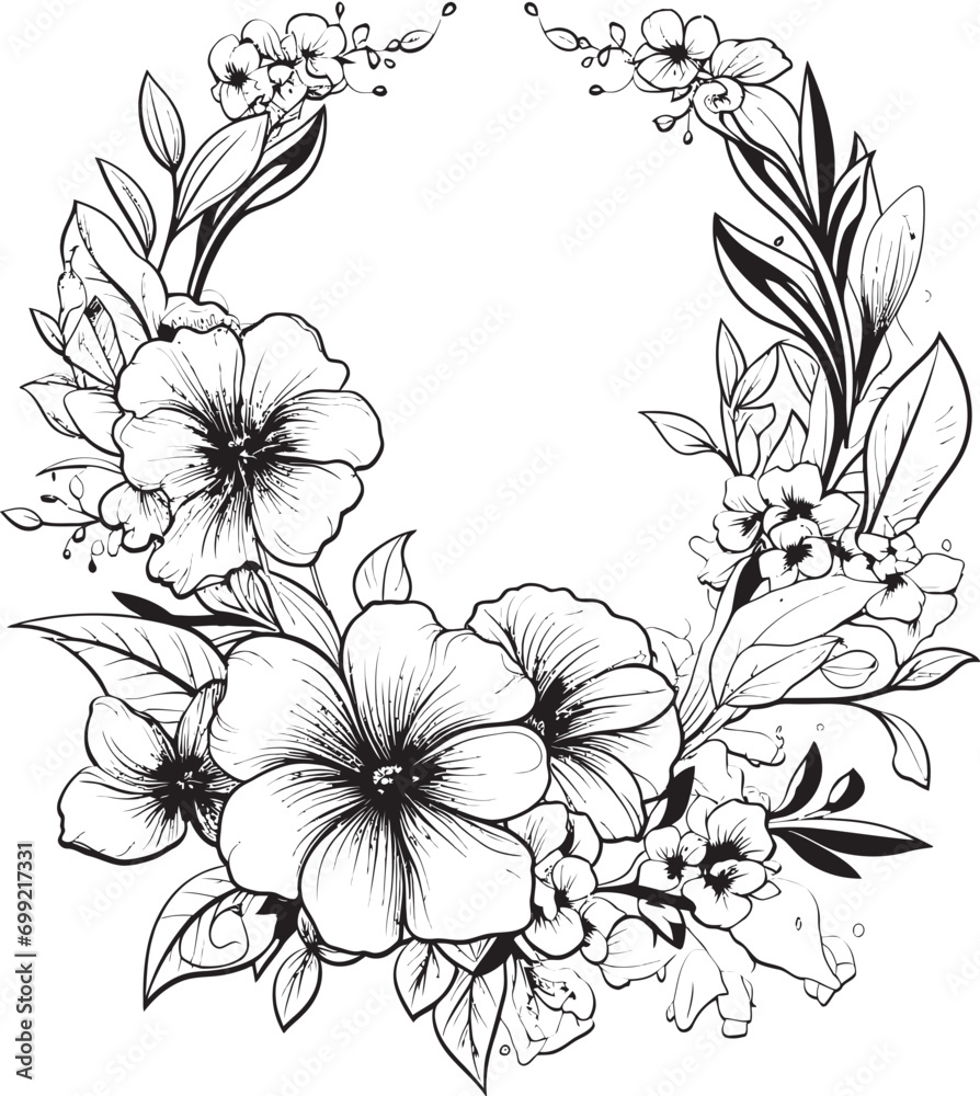 Whispering Bloom Flourish Black Floral Icon Regal Petal Frame Decorative Black Vector Frame