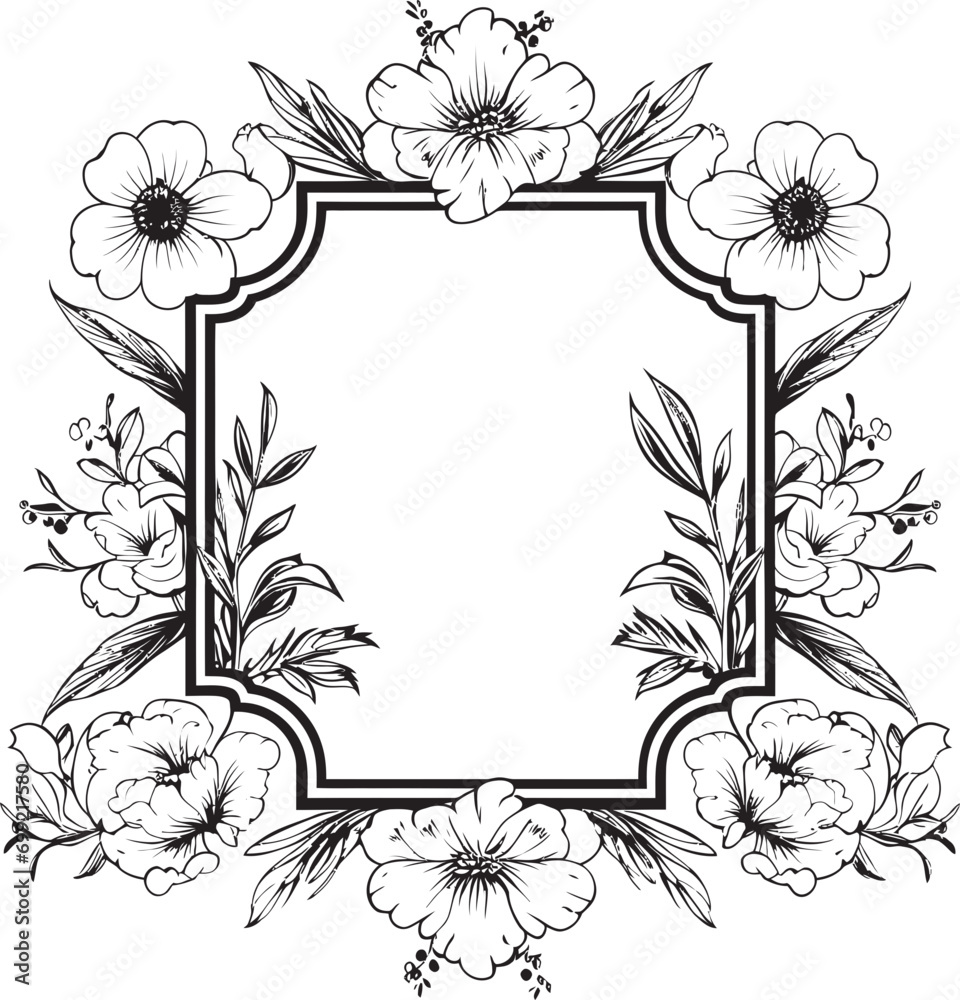 Mystic Blooms Frame Decorative Emblem Radiant Ebony Blossom Border Icon Design