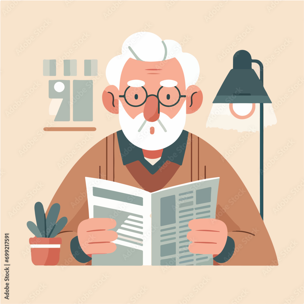 Vector grandfather is reading a newspaper
