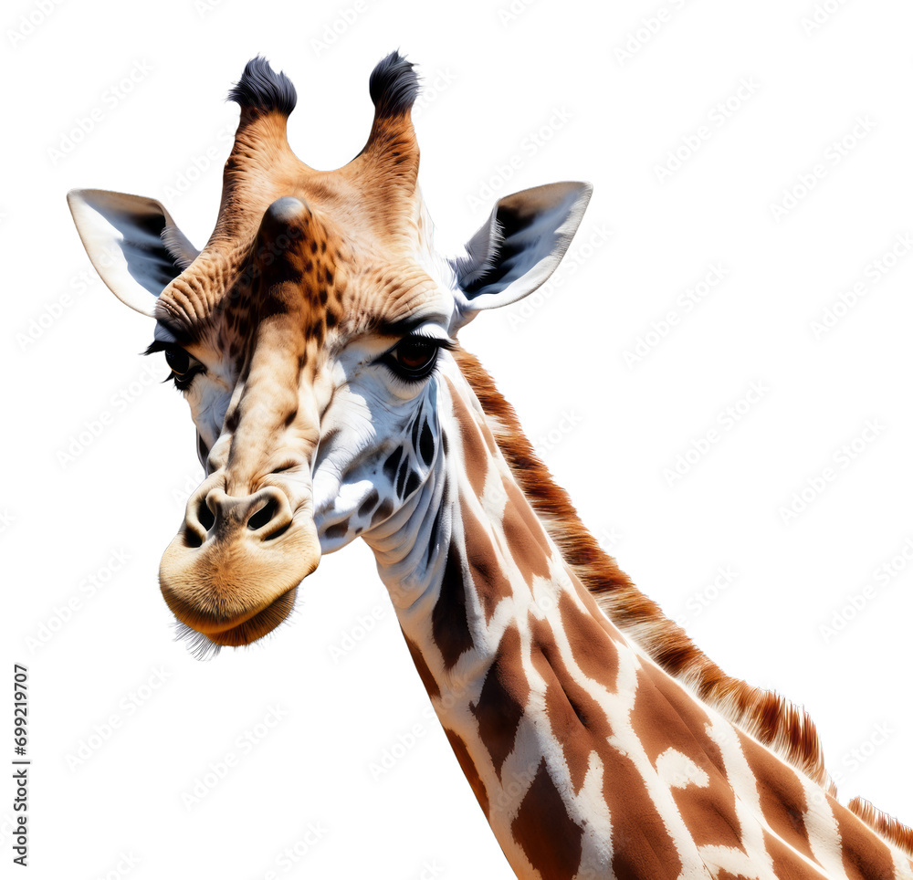Obraz premium portrait of a giraffe in transparent background PNG