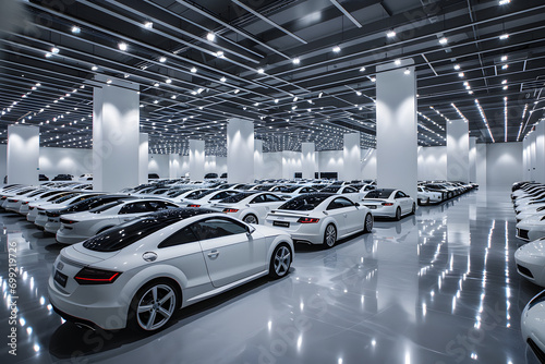 A lot of cars in a rows. Used car sales photo