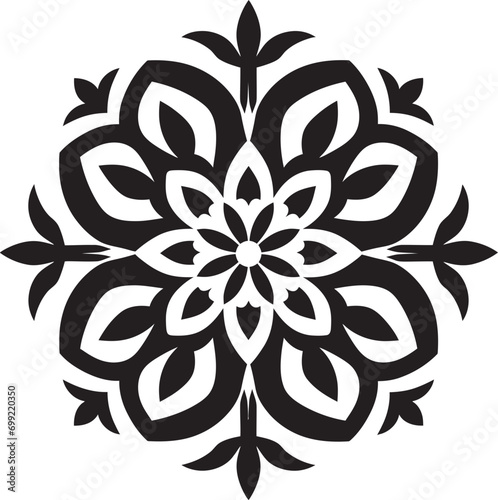 Geometric Floral Symmetry Vector in Black Tessellated Petals Black Tile Vector Logo