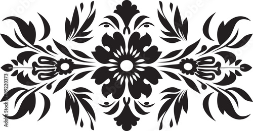 Geometric Petal Art Floral in Black Vector Patterned Florals Geometric Tile Logo in Black
