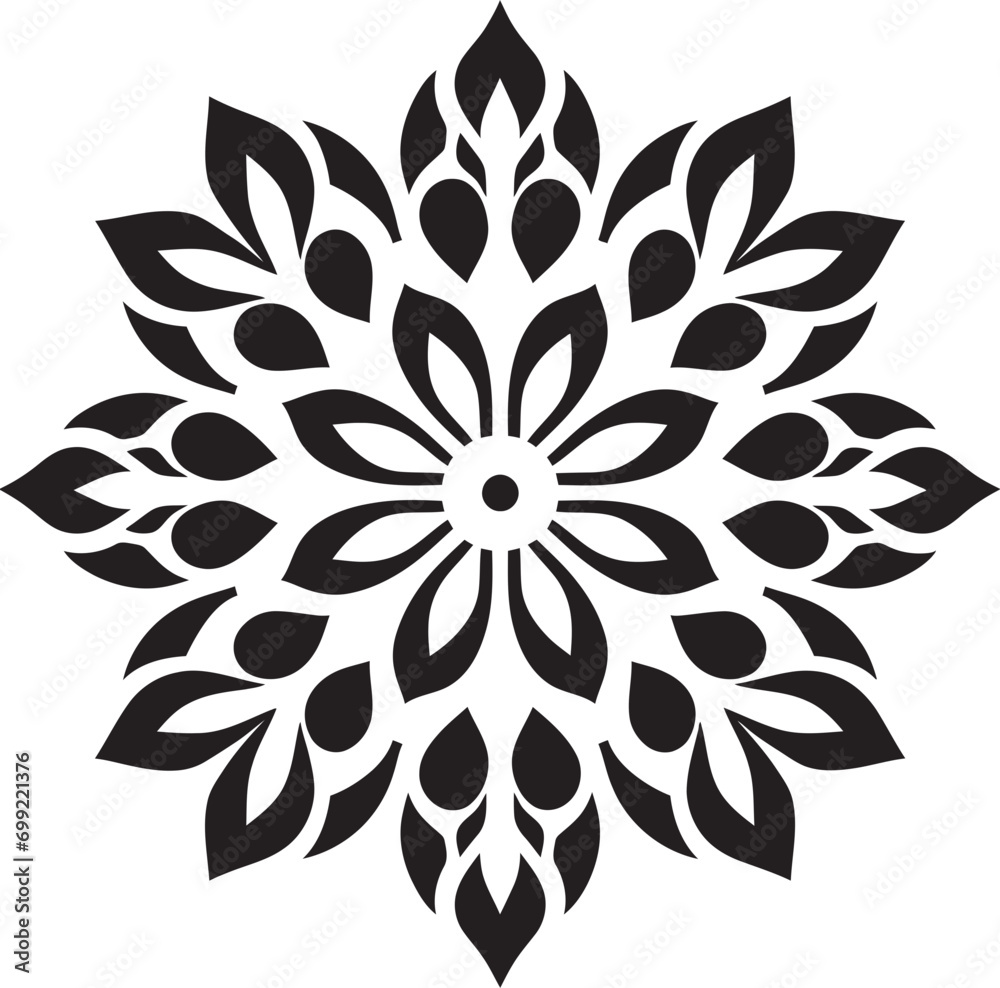 Obraz premium Floral Symmetry Geometric Emblem Icon Mosaic Petals Black Vector Floral Pattern
