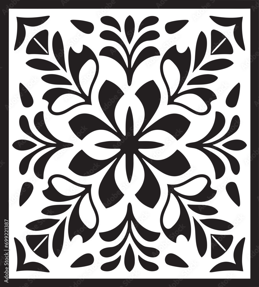 Tessellated Beauty Black Floral Tile Icon Structured Garden Vector Tile Design