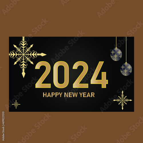 New Year 2024 New Golden Colour Happy year 2024 celebration banner design template poster new card design golden colour luxury design