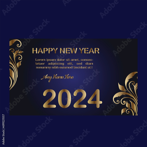  New Year gold colour2024 New gold design Happy year 2024 celebration banner design template poster new card design golden colour luxury design