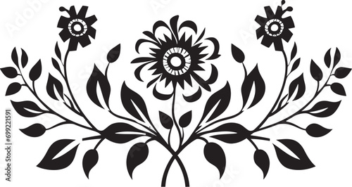 Intricate Patterns Black Vector Logo with Florals Geometric Garden Floral Tile Logo in Black