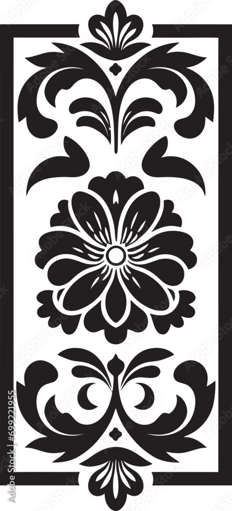 Mosaic Garden Geometric Floral Tile Logo Petal Symmetry Black Vector Icon with Tiles