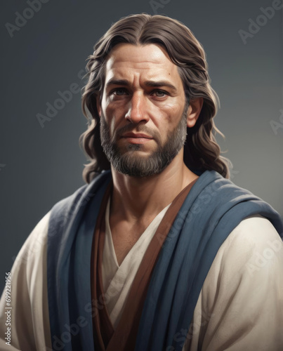 Realistic Flat Illustration of Job - Stylized character design of the biblical figure Job with a torn robe in high resolution Gen AI photo