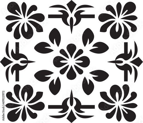Floral Gridwork Black Vector Logo with Tiles Geometric Harmony Floral Tile Pattern in Black