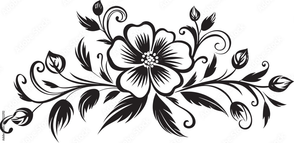 Ink Noir Bloom Scrolls Hand Drawn Vector Logos Monochrome Blossom Chronicles Noir Logo Icons