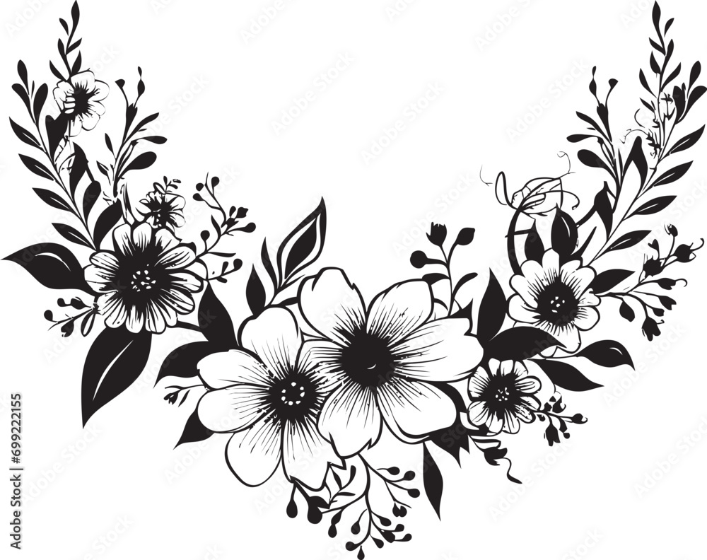 Whimsical Inked Petals Hand Drawn Noir Icons Elegant Noir Garden Sketches Black Floral Vectors
