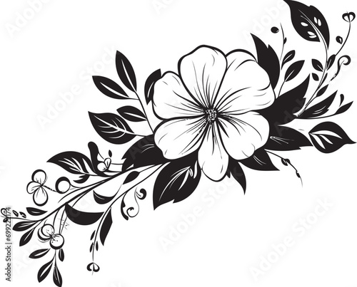 Botanical Strokes Hand Drawn Black Vector Logo Elegant Florals Handcrafted Design in Black