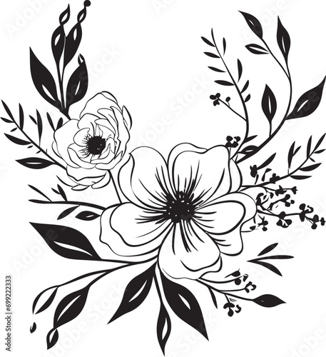 Noir Floral Reverie Handcrafted Black Logo Icons Elegant Inked Petal Odyssey Hand Drawn Noir Logos