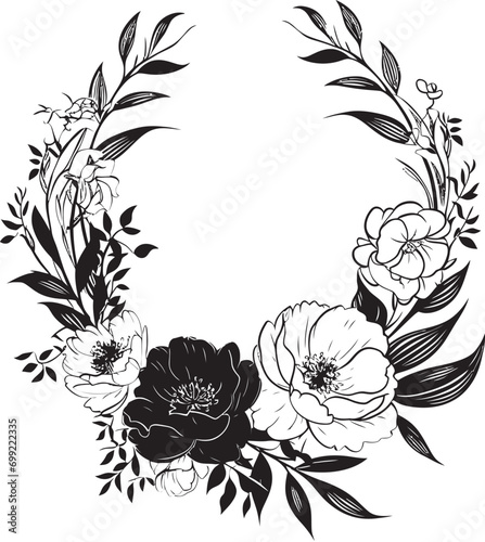 Noir Petal Reverie Hand Drawn Floral Vectors Vintage Inked Garden Chronicles Noir Emblem Sketches