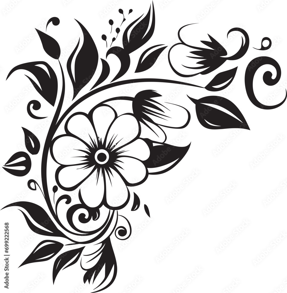 Artistic Flora Hand Drawn Black Vector Emblem Organic Elegance Floral Element in Black Logo