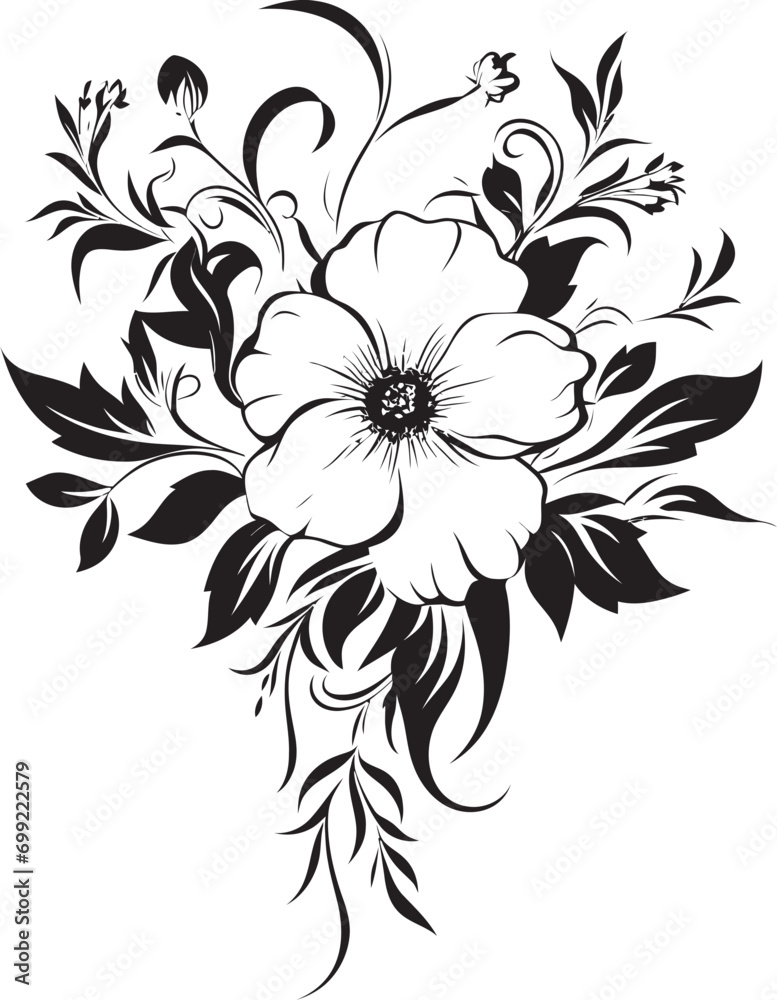 Elegant Inked Petal Odyssey Hand Drawn Floral Logos Noir Gardenia Symphony Noir Logo Icons