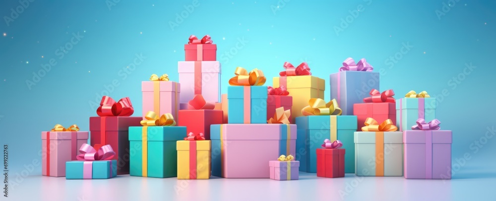 a red and blue colored gift boxes on blue background