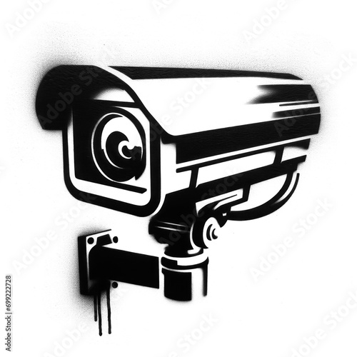 surveillance camera in stencil-art style,black and white, generative ai