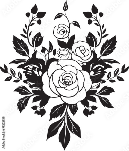 Noir Blossom Reverie Monochrome Hand Drawn Florals Chic Inked Petal Odyssey Black Floral Emblem Vectors