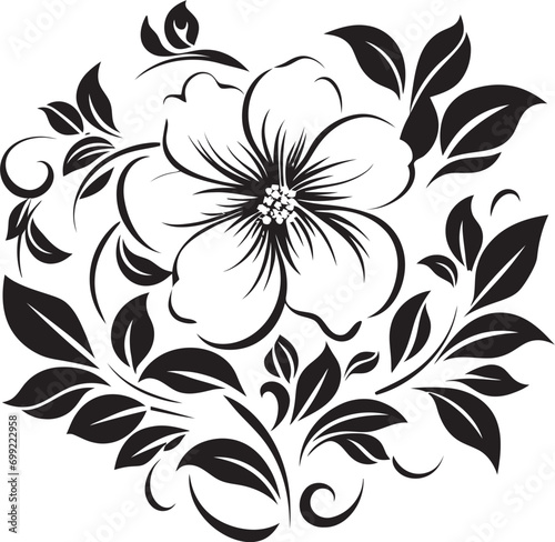 Graphite Petal Melodies Black Vector Iconic Design Noir Blossom Waltz Monotone Hand Drawn Florals