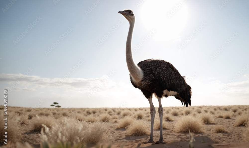 Naklejka premium ostrich in the desert