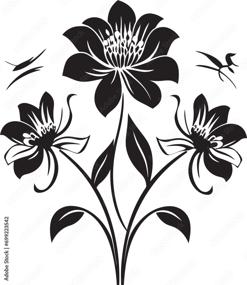 Monochrome Floral Serenade Noir Vector Logo Whispers Noir Blossom Melodies Intricate Hand Drawn Florals