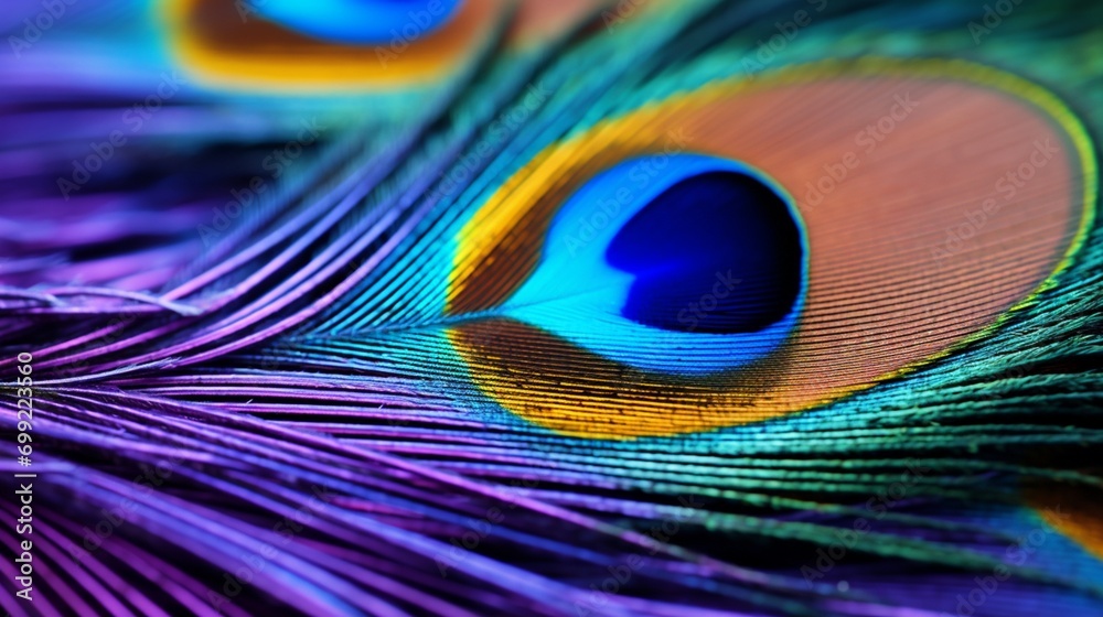Fototapeta premium A close-up of a peacock feather showcasing its iridescent colors.