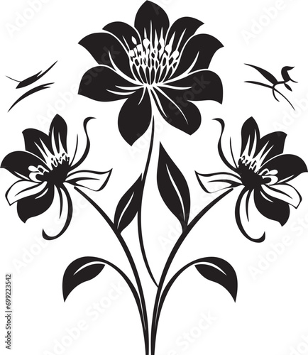 Fototapeta Naklejka Na Ścianę i Meble -  Monochrome Floral Serenade Noir Vector Logo Whispers Noir Blossom Melodies Intricate Hand Drawn Florals