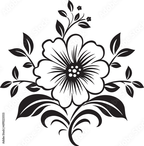 Fototapeta Naklejka Na Ścianę i Meble -  Noir Blossom Melodies Intricate Hand Drawn Florals Ink Noir Botanical Odyssey Vintage Black Emblem Sketches