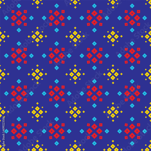 Bandhni seamless pattern. Indian Gujarati, Jaipuri style pattern in red, blue and gold photo