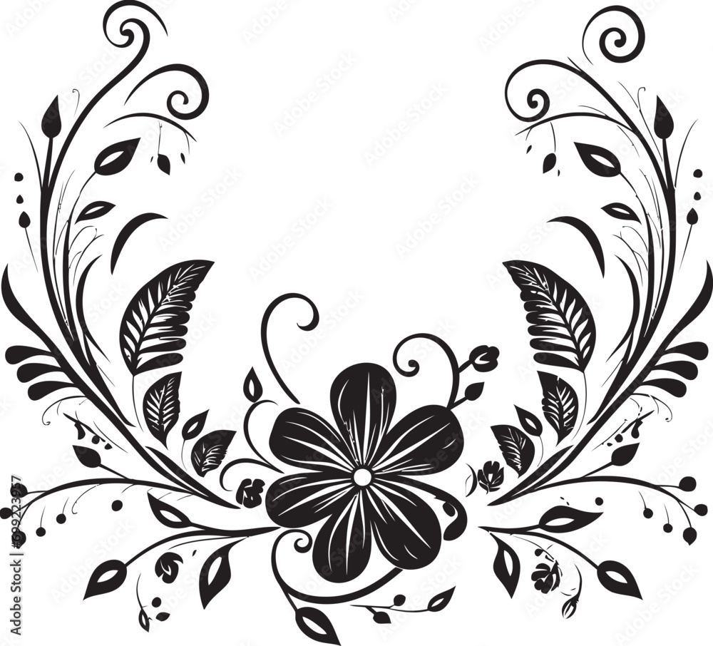 Whimsical Inked Flora Moody Black Iconic Chronicles Artistic Noir Gardenia Dreams Intricate Vector Sketches
