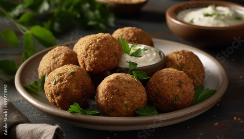 Fresh falafel balls with parsley and cilantro, a healthy appetizer generated by AI