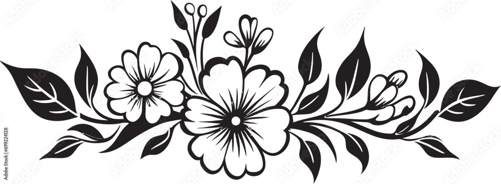 Fototapeta premium Ink Noir Bouquet Monochrome Floral Logo Icon Design Elegant Petal Scrolls Intricate Black Vector Emblems