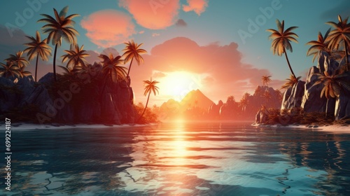 sunset on a tropical island