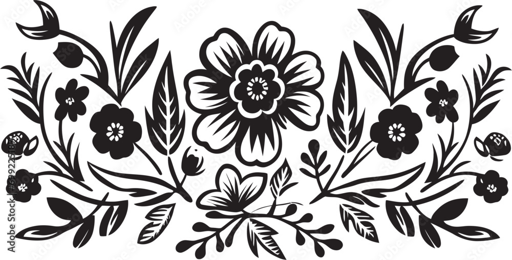 Elegant Botanical Flourish Hand Drawn Vector Logo Intricate Floral Accent Black Design Element